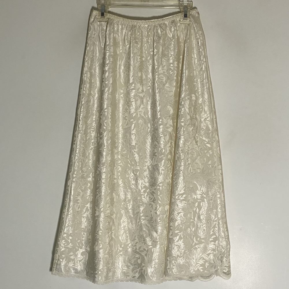 Lucie Ann 2 Slip Womens Medium White Floral Lace Trim Skirt Nylon Stretch Layer